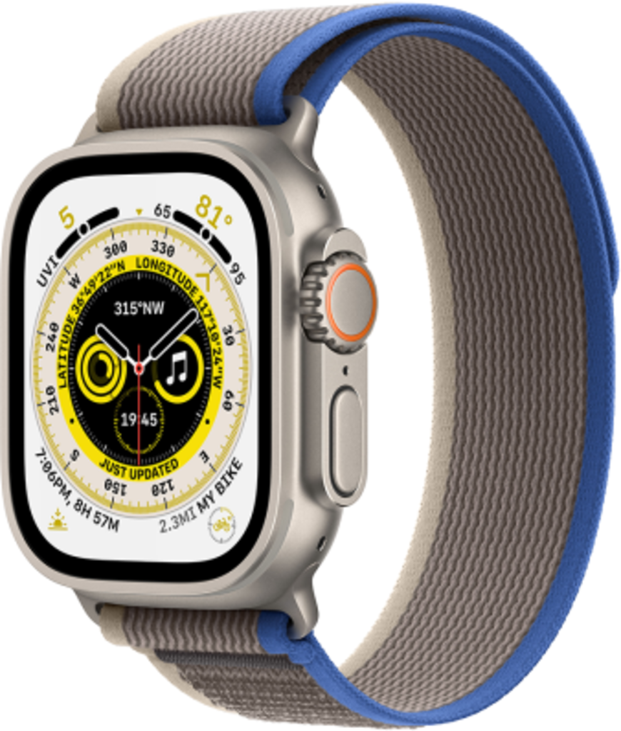 

Смарт-часы Apple Watch Ultra GPS + Cellular 49mm Titanium Case with Blue/Gray Trail Loop M/L (MQFV3UL/A), MQFV3UL/A